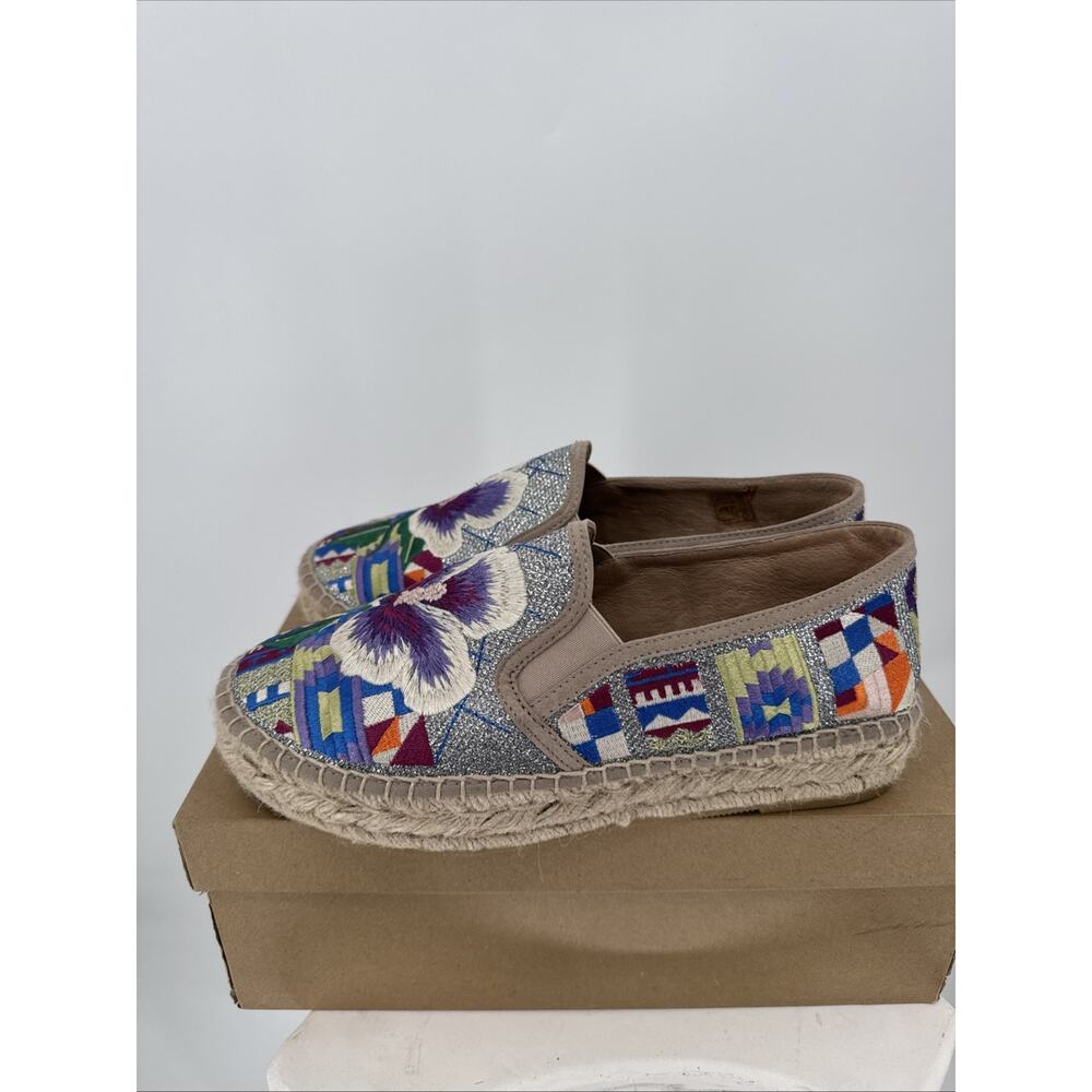 Johnny Was Embroidered Pansies & Flowers Madrid Slip On Espadrille Shoes Sz 39 - Picture 4 of 6
